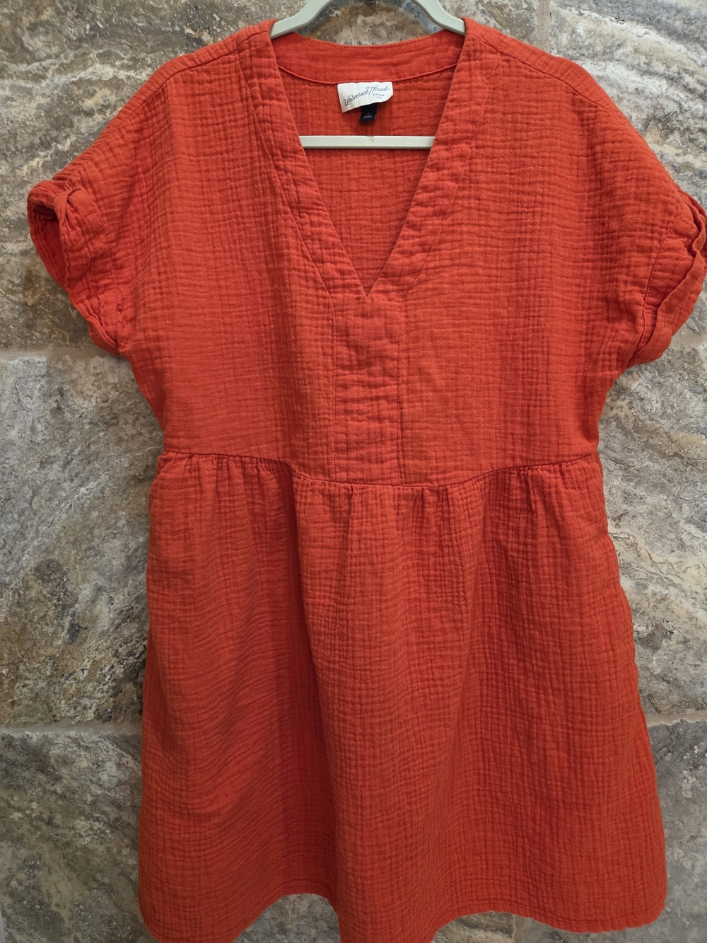 Universal Thread Red-Orange Short Sleeve Gauze Dress Large EUC With Pockets